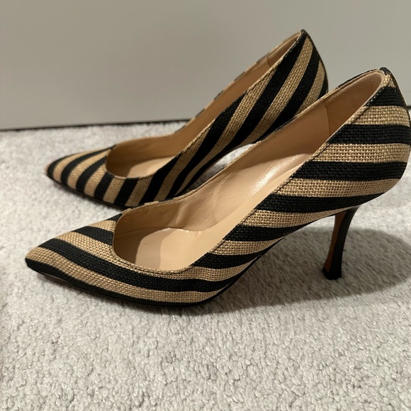 Manolo Blahnik Black and Tan Striped Heels - Picture 2 of 3
